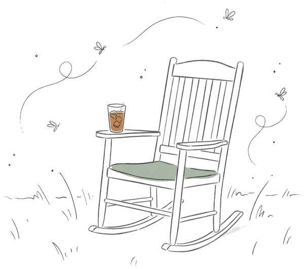 Drawing of a porch rocking chair at dusk