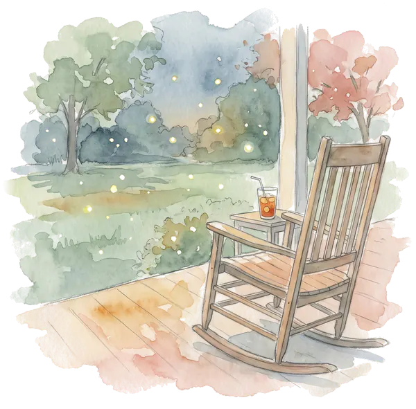 Drawing of a porch rocking chair at dusk