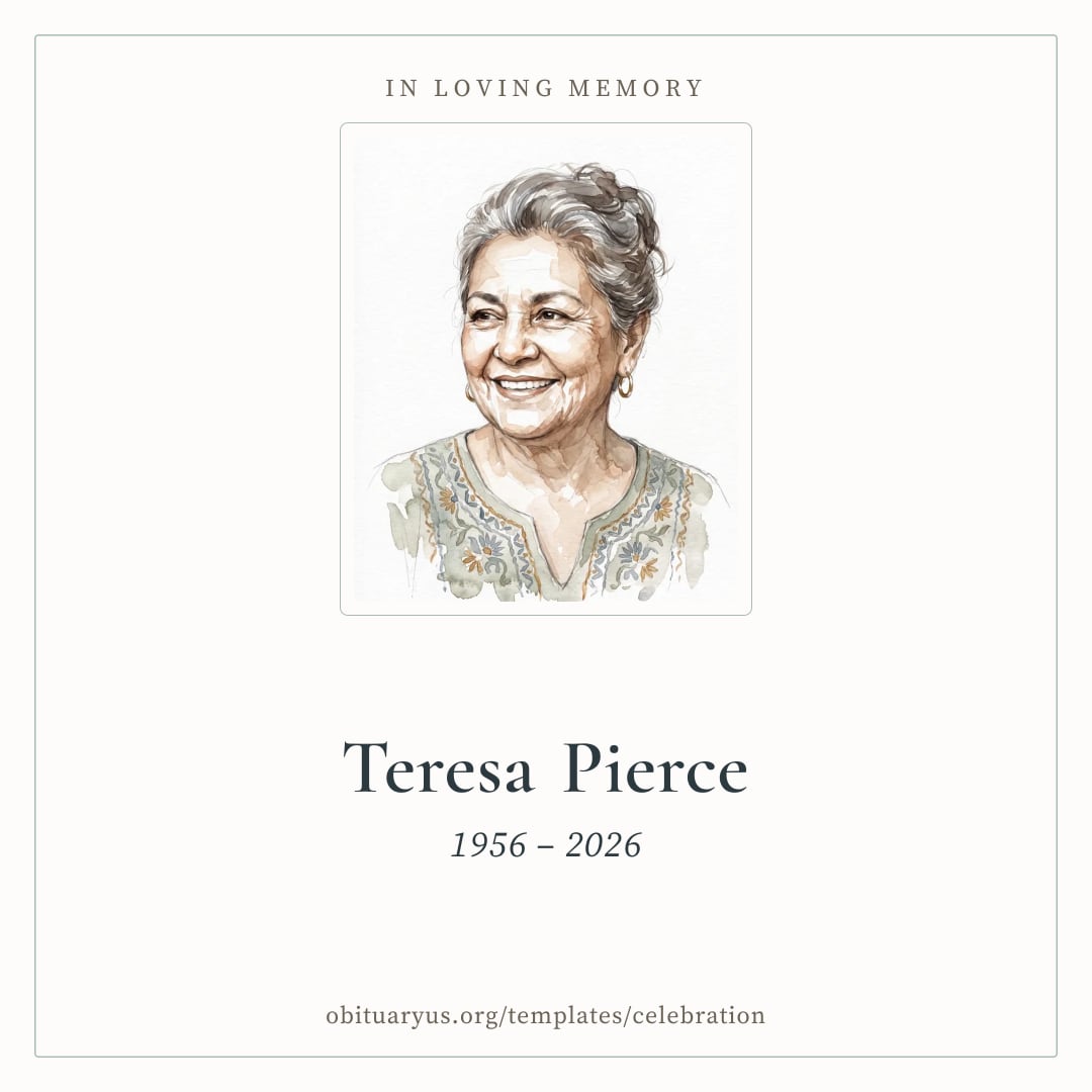 Sample square for Teresa Pierce, an invented person